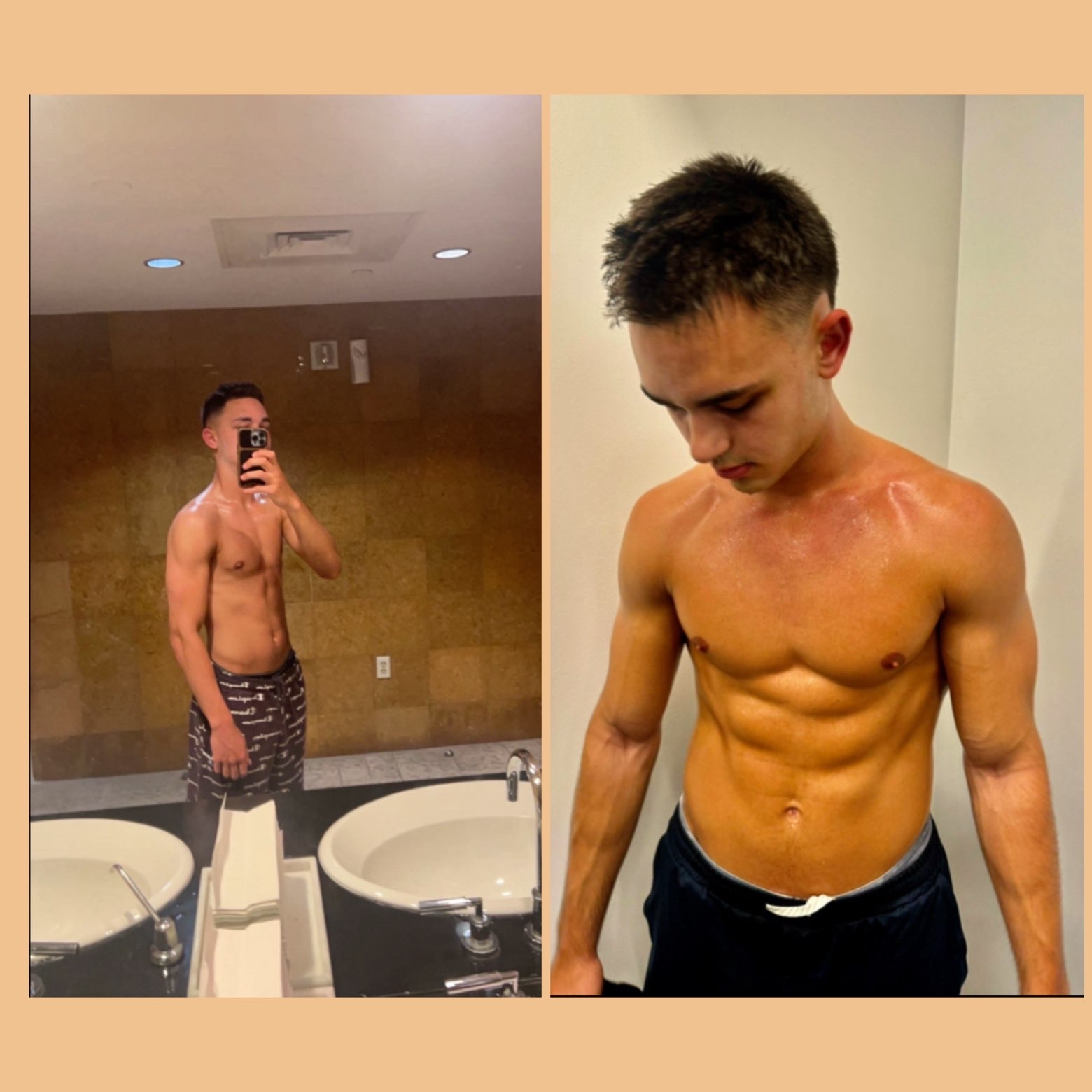 Two photos of Jake at different stages of his fitness journey